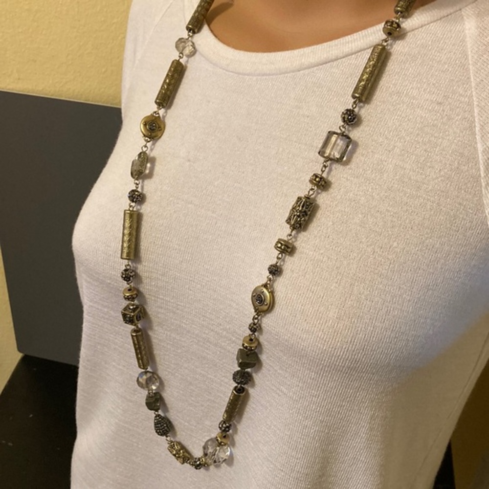 Chicos ornate antique brass beaded necklace